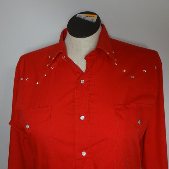 Panhandle Slim Red Button Down Shirt with Sequins Size 16.5 X 35 - Picture 2 of 3